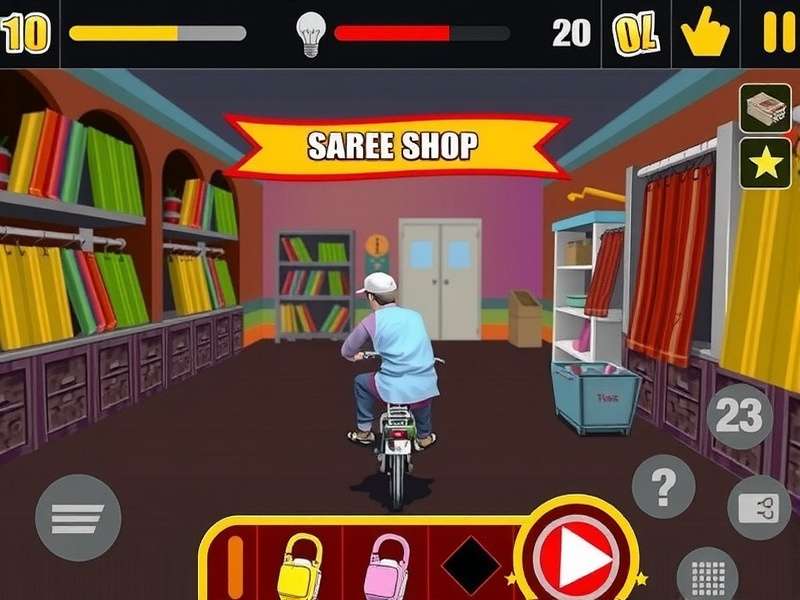 Saree Shop Sprint Wizard gameplay screenshot showing a character racing through a saree shop